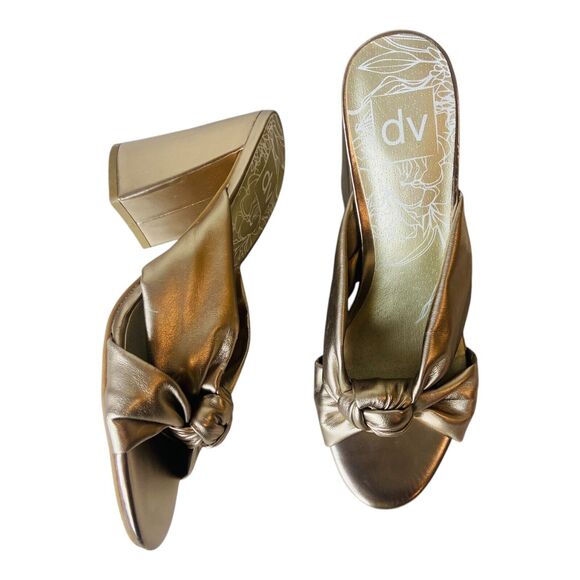 Dolce Vita Womens Knot Block Heels Rose Gold Slip On Mules Sandals Metallic 7.5 - Picture 1 of 8